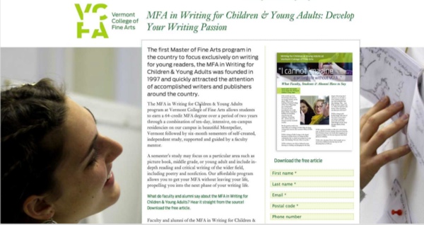 MFA Writing for Children Landing Page