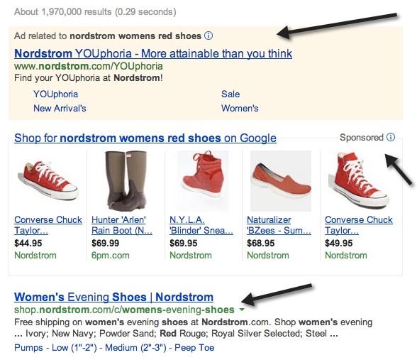 Example of Three Listings for a Brand in a Search Result