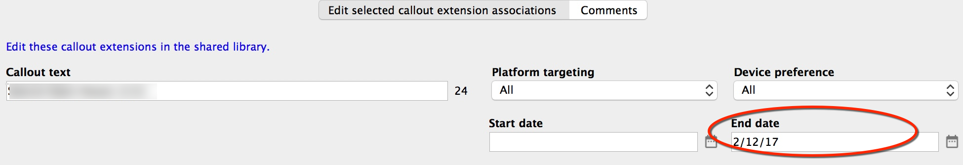 scheduling callouts for a PPC text ad