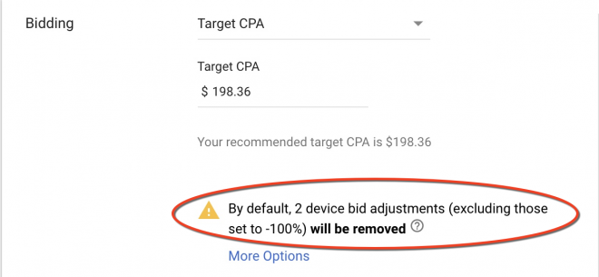 Automated bid options - target cpa