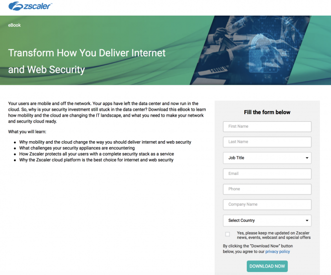 Zscaler landing page