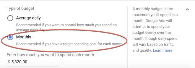 Monthly PPC budget