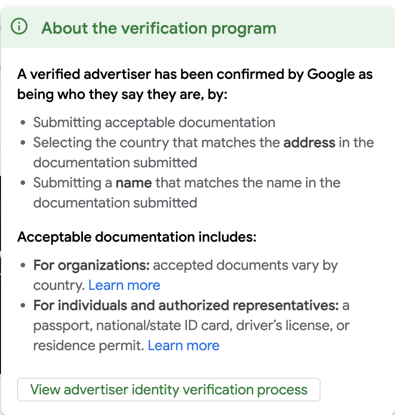 Google Ads account verification